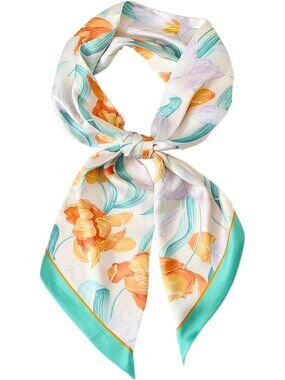 Women's White Orange Blue Stylish Satin Headscarf Wrap Lightweight Scarves Scarf